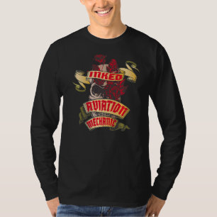Aviation Mechanic Inked Skull & Red Roses Tattoo T-Shirt