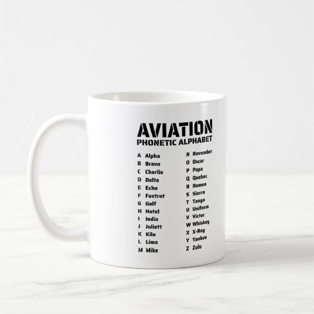 Aviation Phonetic Alphabet Chart Coffee Mug (Left)
