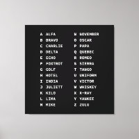 Aviation Phonetic Alphabet Code - Black & White