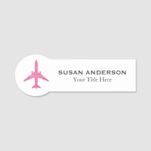 Aviation - Pink Glitter Aeroplane Name Tag