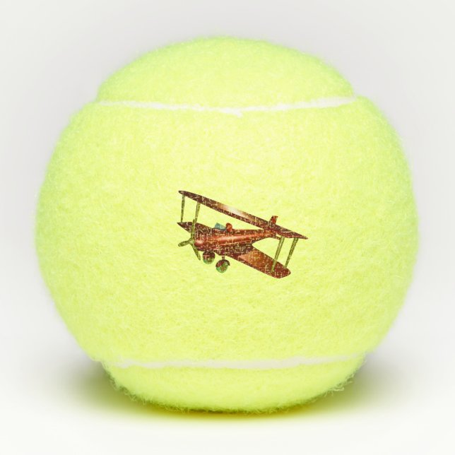 Aviation Retro Flying Red Bi-plane Tennis Balls (Front)