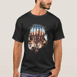 Aviation Steampunk US Flag Art July 4th Balloon ba T-Shirt