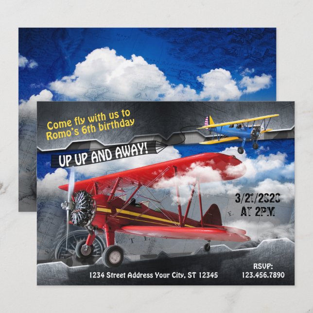 Aviator Aeroplane Party Invitation (Front/Back)