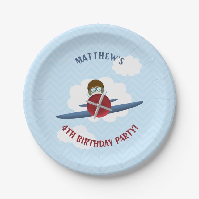 Aviator and His Plane Paper Plate (Front)