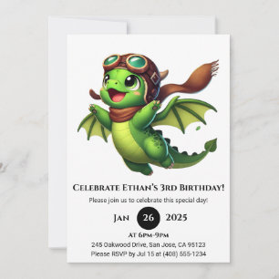 Aviator Baby Dragon Birthday Invitation