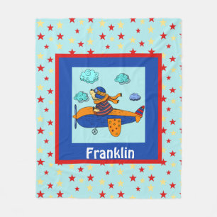 Aviator Bear, Cute Personalised Kid's Fleece Blanket
