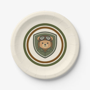 Aviator Bear Military Party Paper Plates