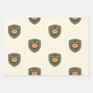 Aviator Bear Military Party Wrapping Paper