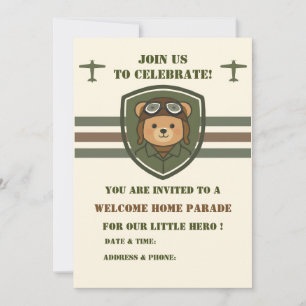 Aviator Bear Military Welcome Home Invitation