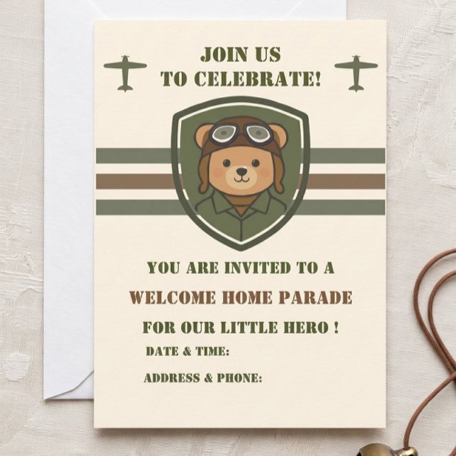 Aviator Bear Military Welcome Home Invitation (Creator Uploaded)