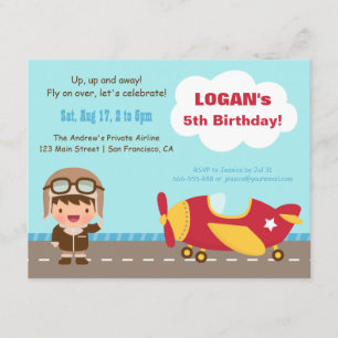 Aviator Boy Aeroplane Birthday Party Invitations