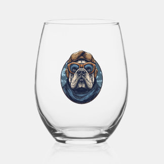 Aviator Bulldog Stemless Wine Glass
