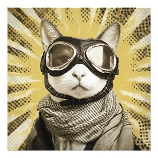 Aviator Cat Goggles Sunburst Portrait Photo Print