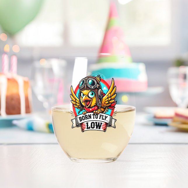 Aviator Chick Stemless Wine Glass (Insitu (Birthday))