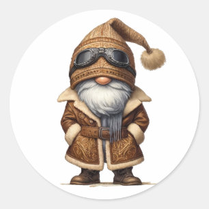 Aviator Gnome Classic Round Sticker