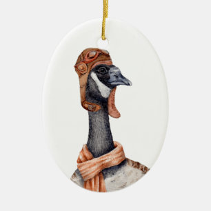 Aviator Goose Ceramic Tree Decoration