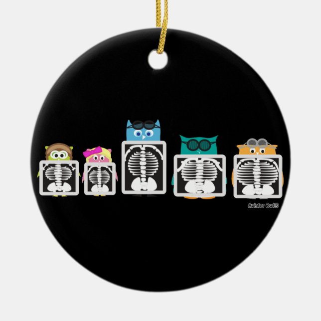 Aviator Owl XRay Ceramic Tree Decoration (Front)