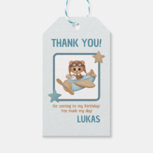 Aviator Party Pilot Bear Blue Birthday Thank you Gift Tags