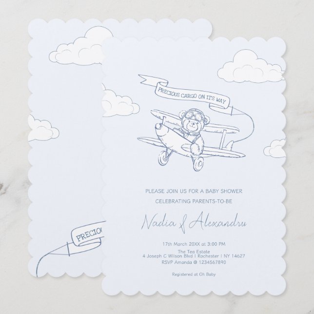 Aviator Pilot Aeroplane Precious Cargo Baby Shower Invitation (Front/Back)