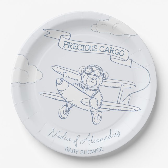 Aviator Pilot Aeroplane Precious Cargo Baby Shower Paper Plate (Front)