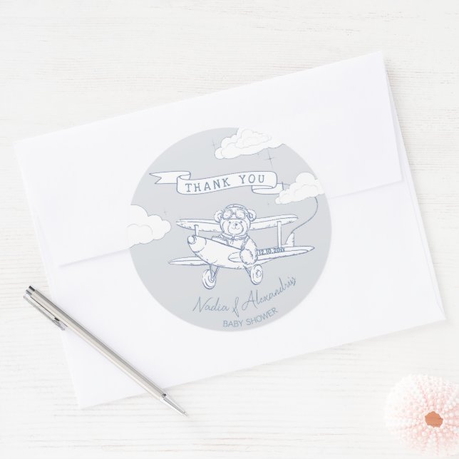 Aviator Pilot Airplane Precious Cargo Baby Shower Classic Round Sticker (Envelope)