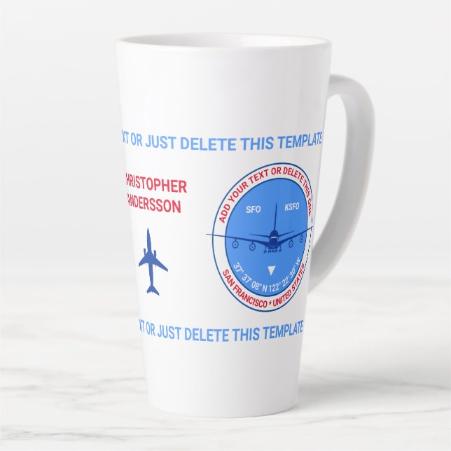 Aviator, Pilot, Traveller Tourist Customisable Latte Mug (Right Angle)