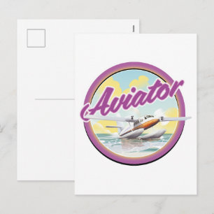 Aviator sea plane logo holiday postcard