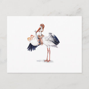 Aviator Stork Carrying Twins Postcard