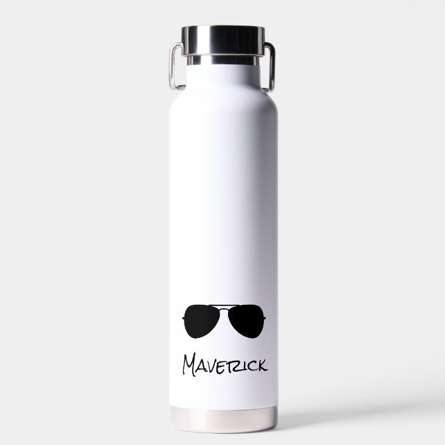 Aviator Sunglasses Pilot NAME Aeroplane Flying Coo Water Bottle (Front)