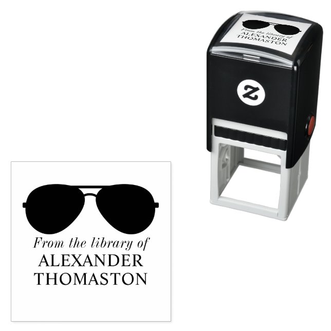 Aviator Sunglasses Silhouette Library Book Name Self-inking Stamp (In Situ)