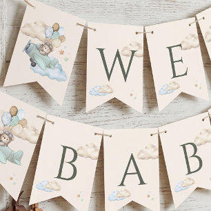 Aviator Teddy Bear Baby Shower Bunting Banner