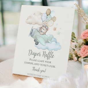 Aviator Teddy Bear Baby Shower Diaper Raffle Sign