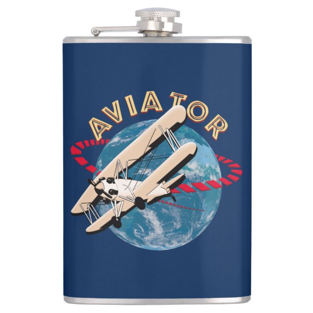 Aviator travelling the world hip flask (Front)