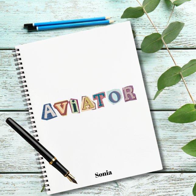 Aviator typography,fun,cool,Aviation,Custom Notebook (Creator Uploaded)
