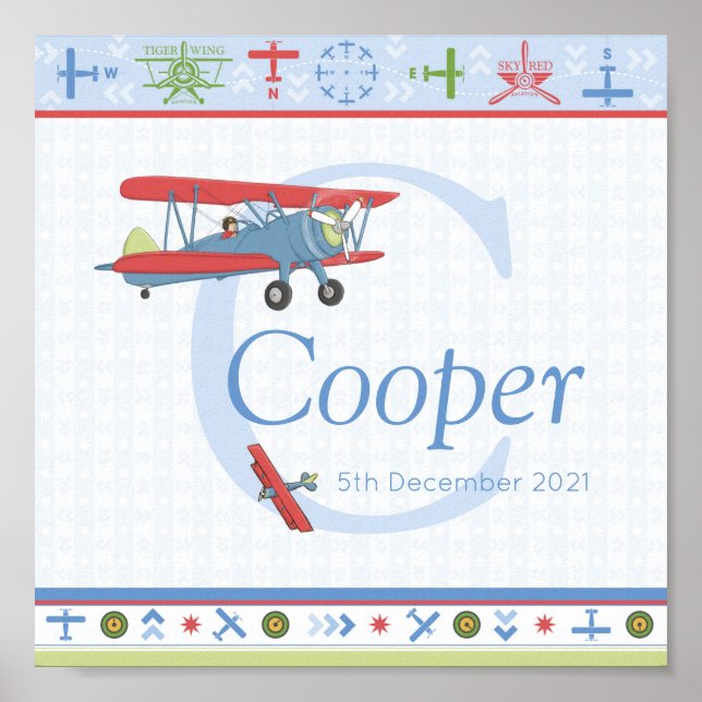 Aviator Vintage Aeroplane Personalised Name Poster (Front)