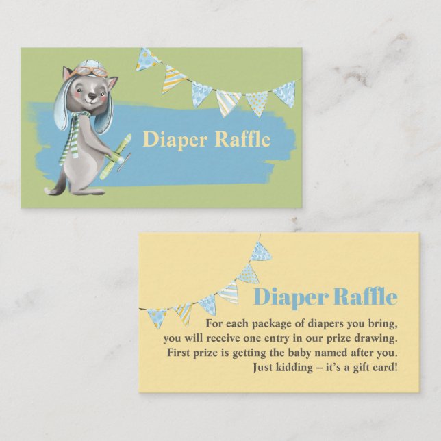 Aviator Wolf Baby Shower Diaper Raffle Business Card (Front/Back)