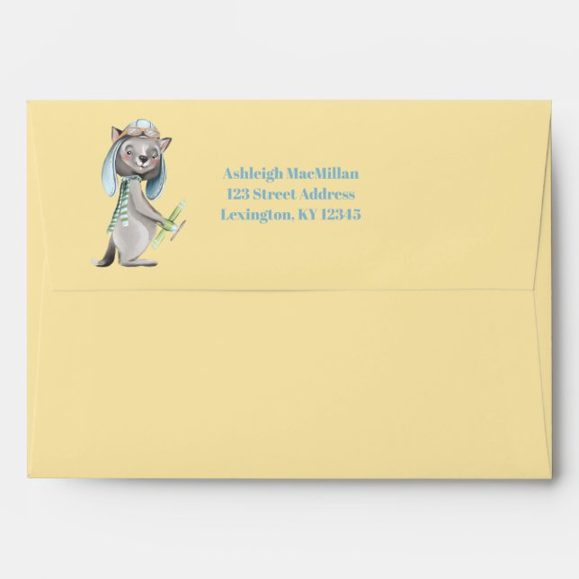 Aviator Wolf Baby Shower Envelope - Yellow, Blue (Back (Top Flap))