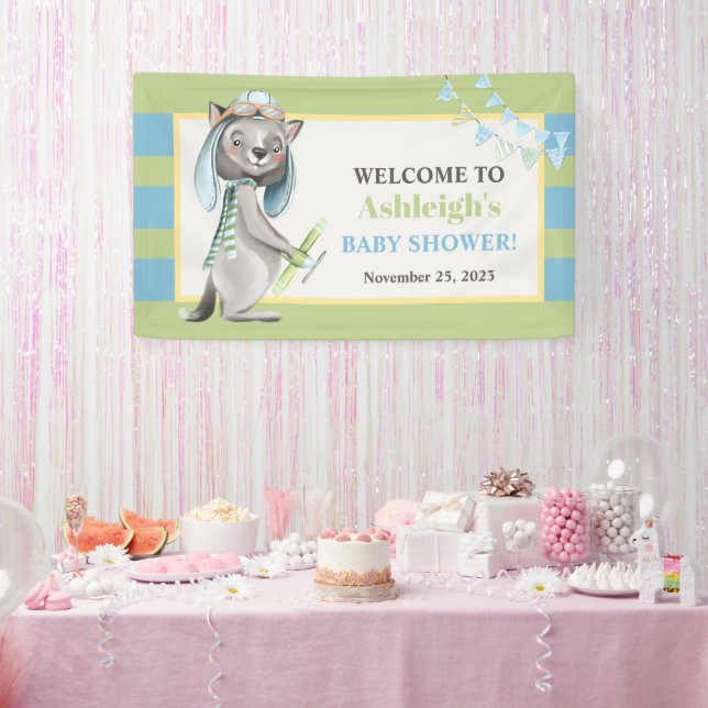 Aviator Wolf, Striped Baby Shower Banner (Party)