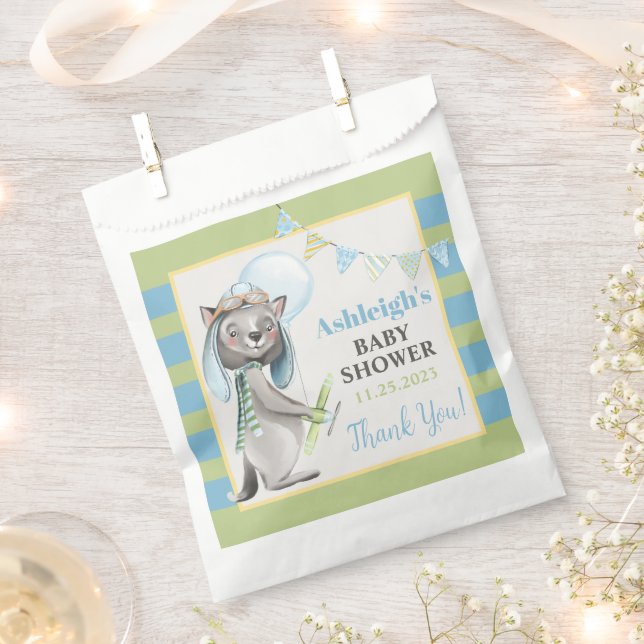 Aviator Wolf, Striped Baby Shower Favour Bags (Clipped)