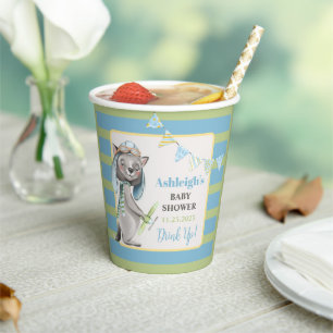Aviator Wolf, Striped Baby Shower Paper Cups