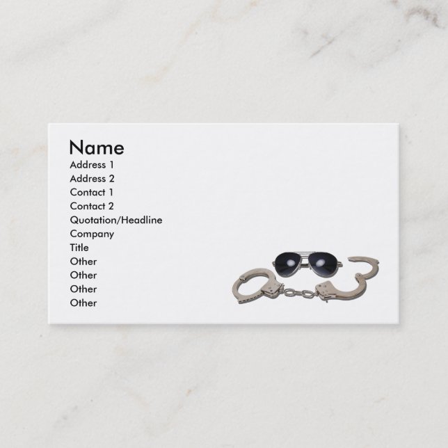 AviatorGlassessHandcuffs103110, Name, Address 1... Business Card (Front)