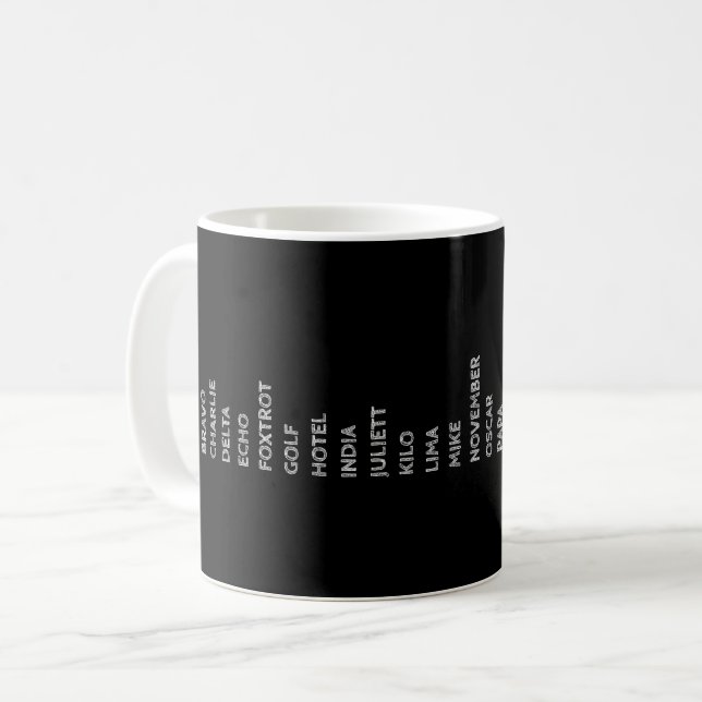 Aviator's Code Phonetic Pilot Alphabet Coffee Mug (Front Left)