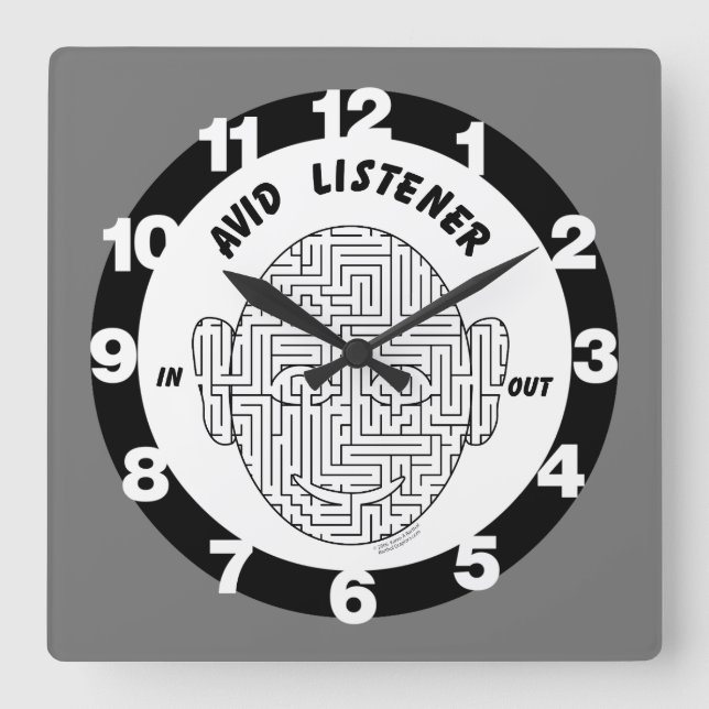 Avid Listener Square Wall Clock (Front)