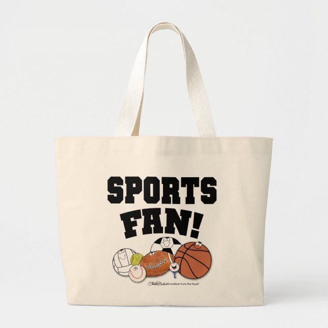 Avid Sports Fan- Sports Ball Characters Large Tote Bag (Front)