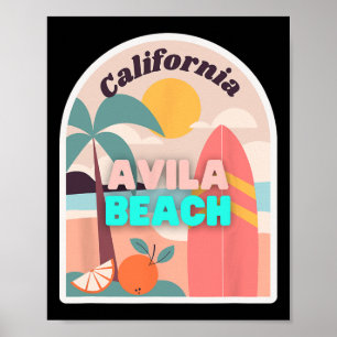 Avila Beach Retro Pastel Colours Palm Trees Sun An Poster