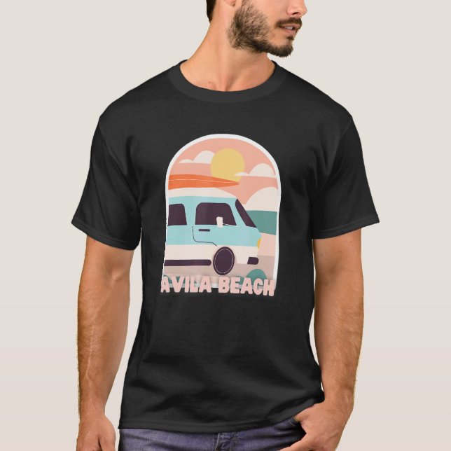 Avila Beach Retro Pastel Colours Sun & Surfing Van T-Shirt (Front)