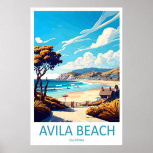Avila Beach Vintage Travel Poster Ski National