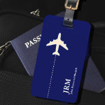 Avion Personalised Dark Blue Travel  Luggage Tag<br><div class="desc">An elegant item with a graphic image of a white plane on night-blue (custom colour) background...   to identify your belongings when travelling around the world</div>