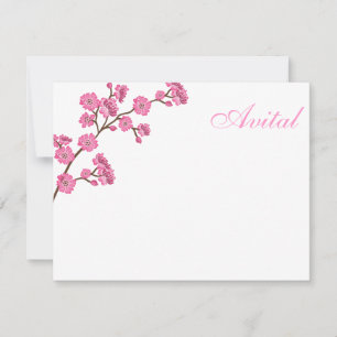 Avital Pink Blossoms Bat Mitzvah Thank You Card
