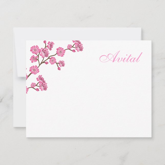 Avital Pink Blossoms Bat Mitzvah Thank You Card (Front)